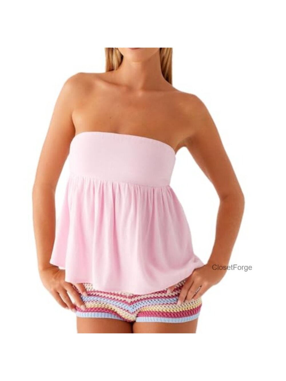 Ruffle Tube Top Strapless Peplum Flowy Bandeau Tank Sleeveless Blouse